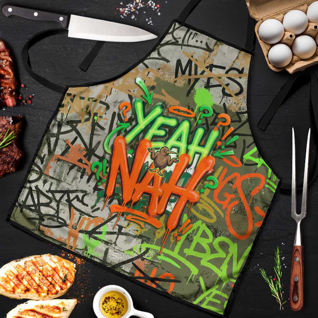 Yeah Nah Graffiti Skull New Zealand Slang Apron Kiwi Grunge Brick Wall and Bold Urban Street Art