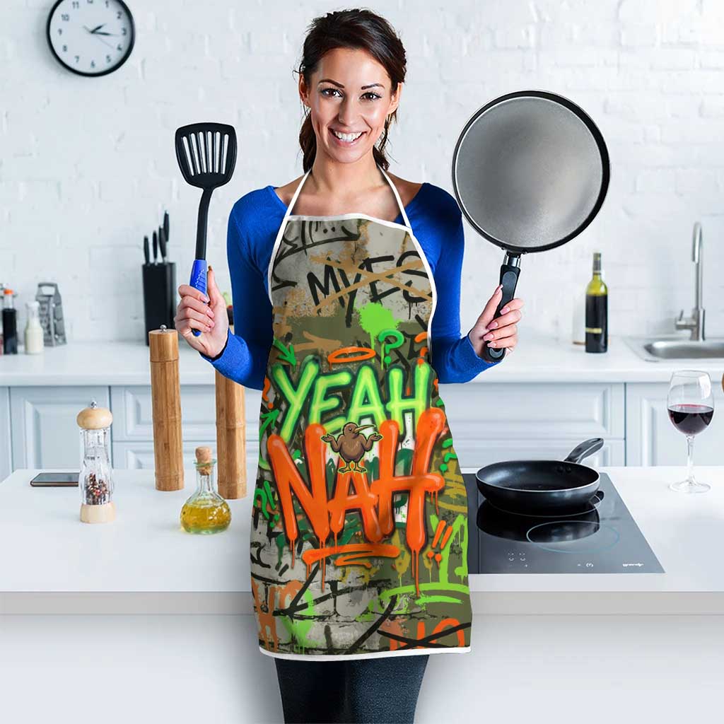 Yeah Nah Graffiti Skull New Zealand Slang Apron Kiwi Grunge Brick Wall and Bold Urban Street Art
