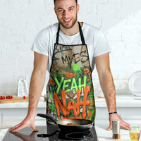 Yeah Nah Graffiti Skull New Zealand Slang Apron Kiwi Grunge Brick Wall and Bold Urban Street Art