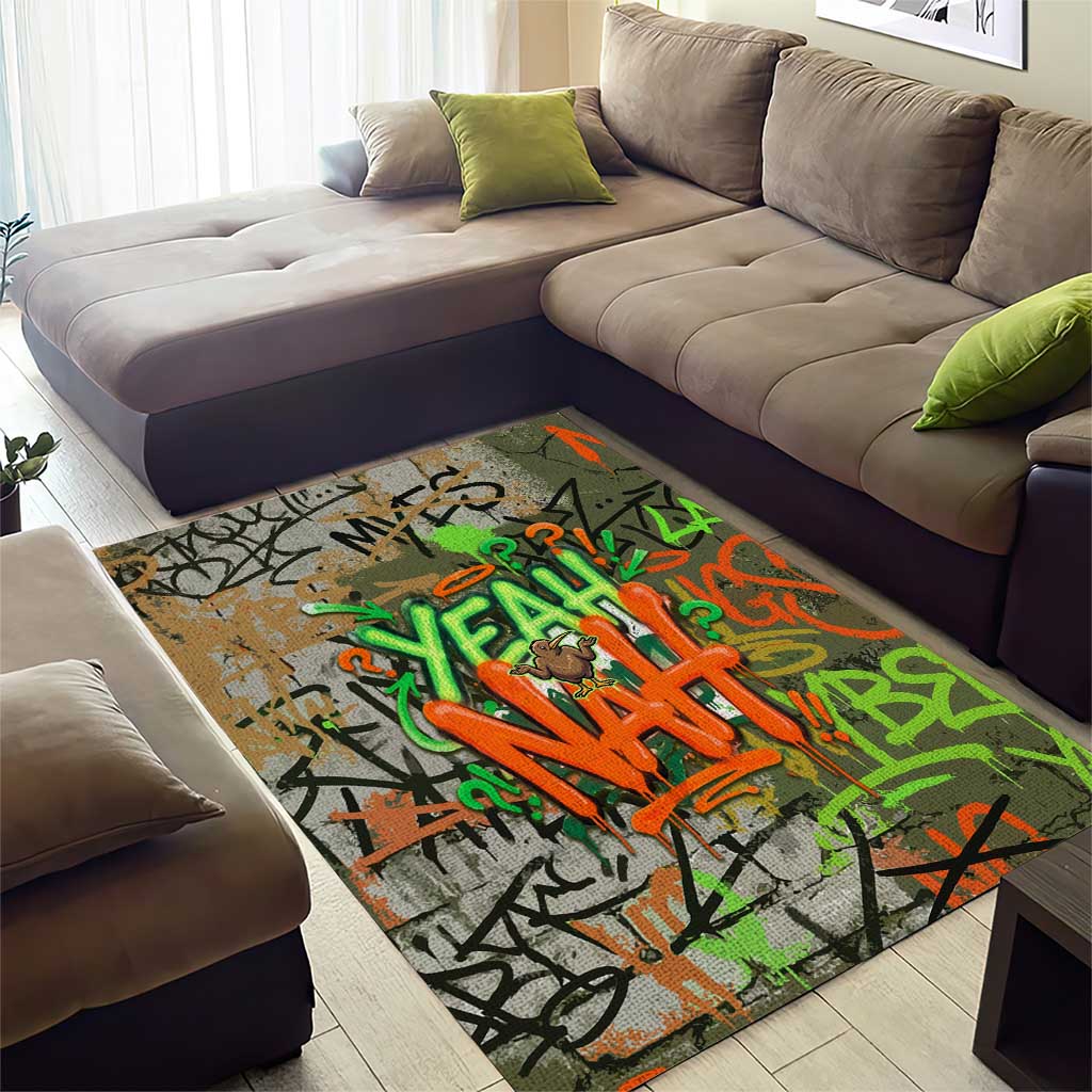 Yeah Nah Graffiti Skull New Zealand Slang Area Rug Kiwi Grunge Brick Wall and Bold Urban Street Art