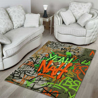 Yeah Nah Graffiti Skull New Zealand Slang Area Rug Kiwi Grunge Brick Wall and Bold Urban Street Art