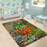 Yeah Nah Graffiti Skull New Zealand Slang Area Rug Kiwi Grunge Brick Wall and Bold Urban Street Art