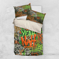 Yeah Nah Graffiti Skull New Zealand Slang Bedding Set Kiwi Grunge Brick Wall and Bold Urban Street Art