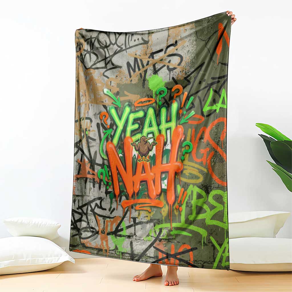 Yeah Nah Graffiti Skull New Zealand Slang Blanket Kiwi Grunge Brick Wall and Bold Urban Street Art