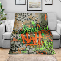 Yeah Nah Graffiti Skull New Zealand Slang Blanket Kiwi Grunge Brick Wall and Bold Urban Street Art