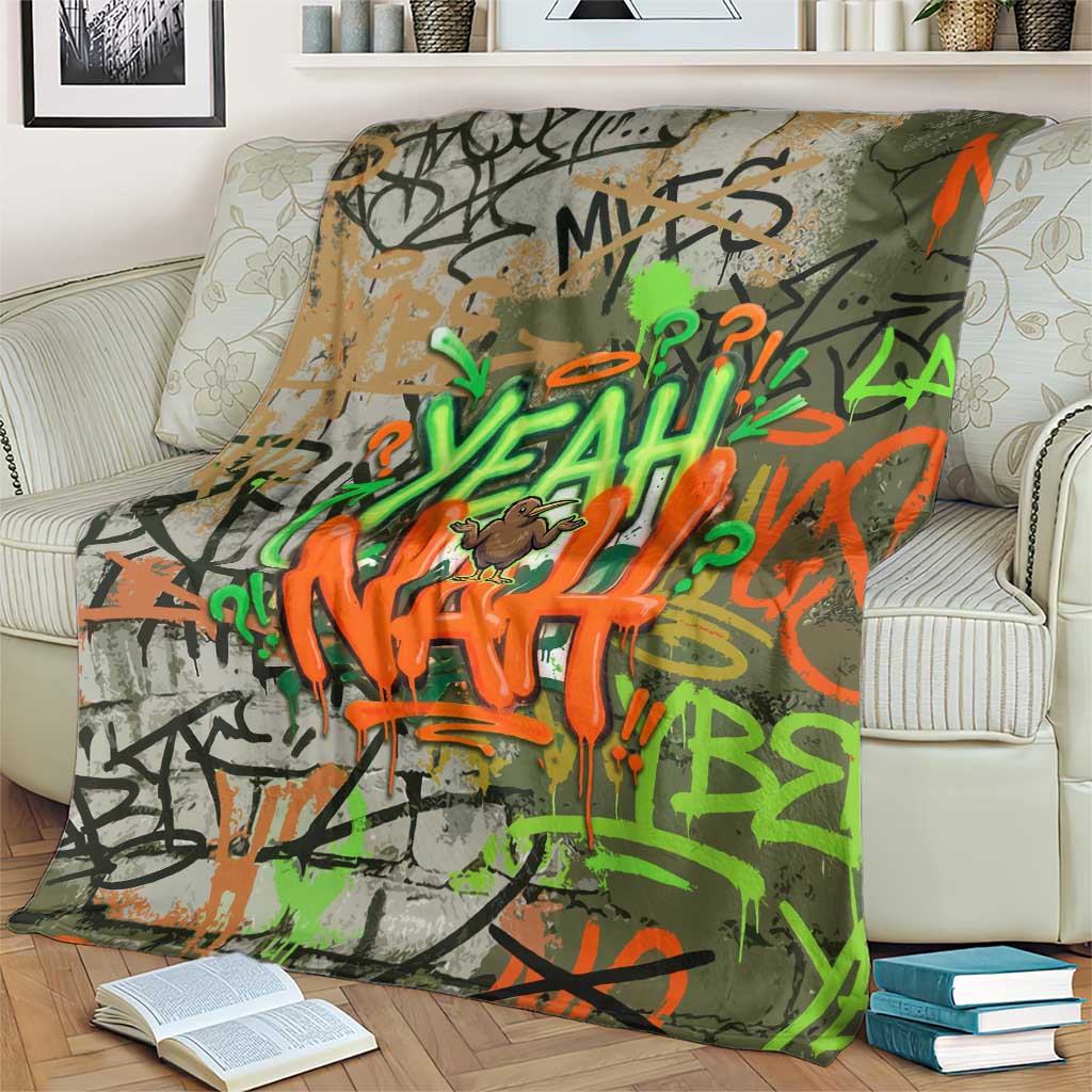 Yeah Nah Graffiti Skull New Zealand Slang Blanket Kiwi Grunge Brick Wall and Bold Urban Street Art