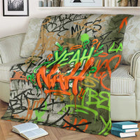 Yeah Nah Graffiti Skull New Zealand Slang Blanket Kiwi Grunge Brick Wall and Bold Urban Street Art