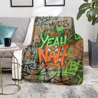 Yeah Nah Graffiti Skull New Zealand Slang Blanket Kiwi Grunge Brick Wall and Bold Urban Street Art