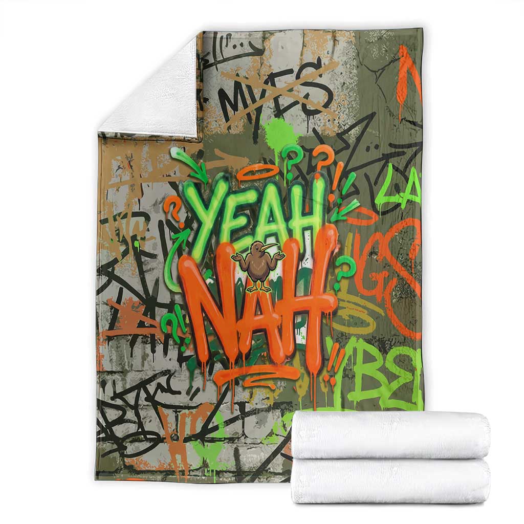 Yeah Nah Graffiti Skull New Zealand Slang Blanket Kiwi Grunge Brick Wall and Bold Urban Street Art