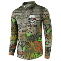 Yeah Nah Graffiti Skull New Zealand Slang Button Sweatshirt Kiwi Grunge Brick Wall and Bold Urban Street Art