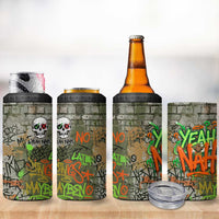 Yeah Nah Graffiti Skull New Zealand Slang 4 in 1 Can Cooler Tumbler Kiwi Grunge Brick Wall and Bold Urban Street Art