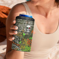 Yeah Nah Graffiti Skull New Zealand Slang 4 in 1 Can Cooler Tumbler Kiwi Grunge Brick Wall and Bold Urban Street Art