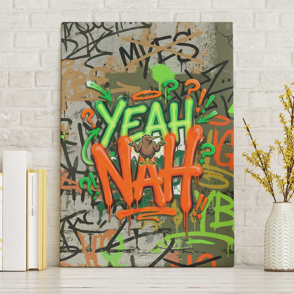 Yeah Nah Graffiti Skull New Zealand Slang Canvas Wall Art Kiwi Grunge Brick Wall and Bold Urban Street Art