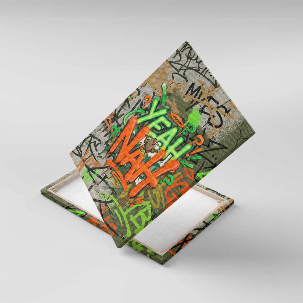 Yeah Nah Graffiti Skull New Zealand Slang Canvas Wall Art Kiwi Grunge Brick Wall and Bold Urban Street Art