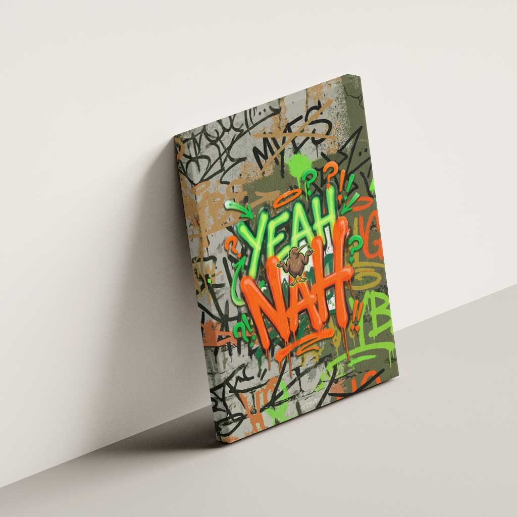 Yeah Nah Graffiti Skull New Zealand Slang Canvas Wall Art Kiwi Grunge Brick Wall and Bold Urban Street Art