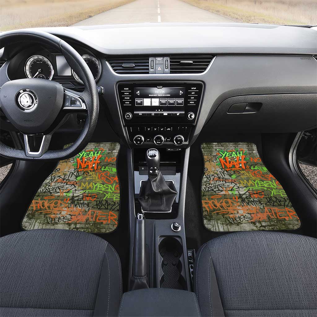 Yeah Nah Graffiti Skull New Zealand Slang Car Mats Kiwi Grunge Brick Wall and Bold Urban Street Art