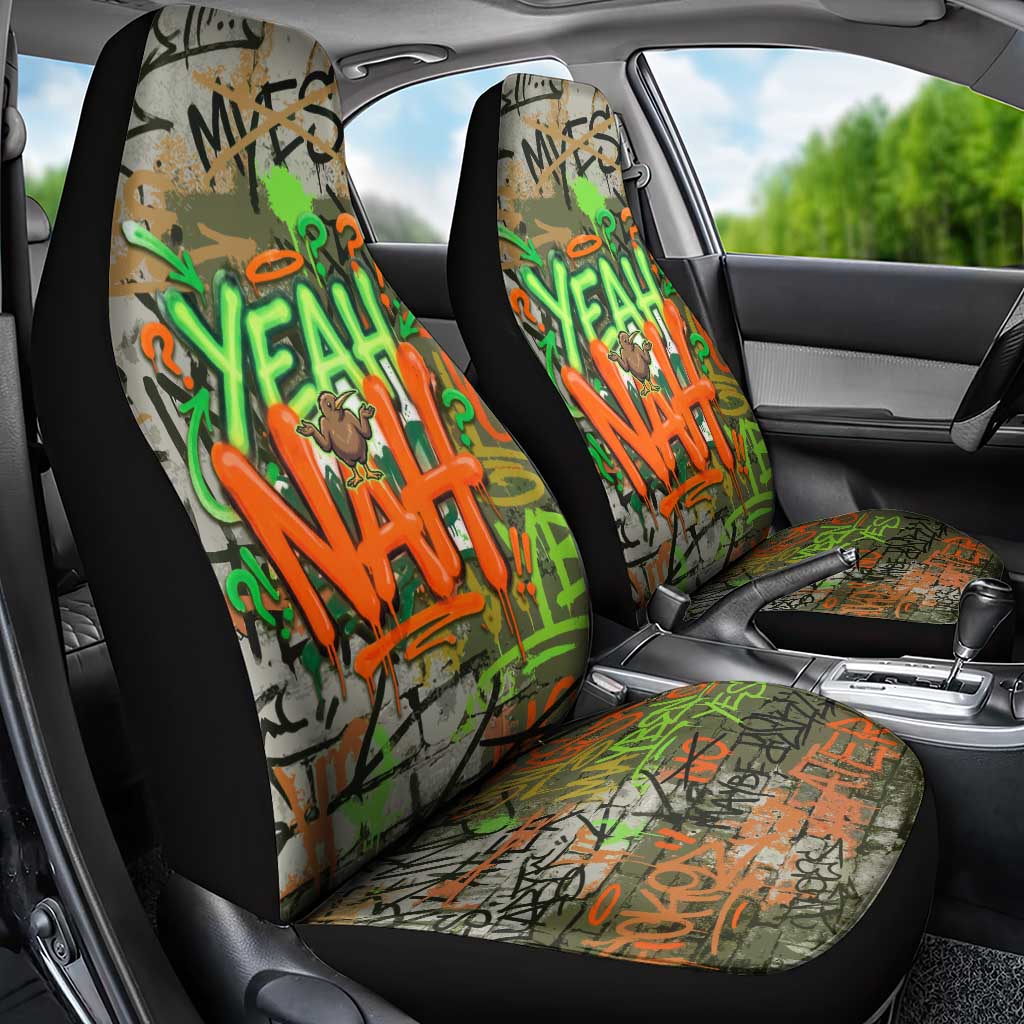 Yeah Nah Graffiti Skull New Zealand Slang Car Seat Cover Kiwi Grunge Brick Wall and Bold Urban Street Art