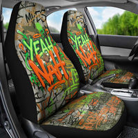 Yeah Nah Graffiti Skull New Zealand Slang Car Seat Cover Kiwi Grunge Brick Wall and Bold Urban Street Art