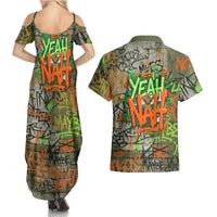 Yeah Nah Graffiti Skull New Zealand Slang Couples Matching Summer Maxi Dress and Hawaiian Shirt Kiwi Grunge Brick Wall and Bold Urban Street Art TS04 - Polynesian Pride