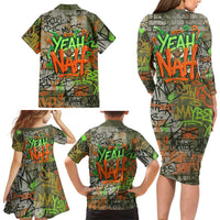 Yeah Nah Graffiti Skull New Zealand Slang Family Matching Long Sleeve Bodycon Dress and Hawaiian Shirt Kiwi Grunge Brick Wall and Bold Urban Street Art TS04 - Polynesian Pride