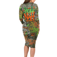 Yeah Nah Graffiti Skull New Zealand Slang Family Matching Long Sleeve Bodycon Dress and Hawaiian Shirt Kiwi Grunge Brick Wall and Bold Urban Street Art TS04 - Polynesian Pride
