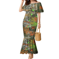 Yeah Nah Graffiti Skull New Zealand Slang Family Matching Mermaid Dress and Hawaiian Shirt Kiwi Grunge Brick Wall and Bold Urban Street Art