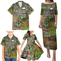 Yeah Nah Graffiti Skull New Zealand Slang Family Matching Puletasi and Hawaiian Shirt Kiwi Grunge Brick Wall and Bold Urban Street Art TS04 - Polynesian Pride