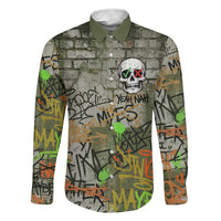 Yeah Nah Graffiti Skull New Zealand Slang Family Matching Puletasi and Hawaiian Shirt Kiwi Grunge Brick Wall and Bold Urban Street Art TS04 Dad's Shirt - Long Sleeve Multicolor - Polynesian Pride