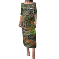 Yeah Nah Graffiti Skull New Zealand Slang Family Matching Puletasi and Hawaiian Shirt Kiwi Grunge Brick Wall and Bold Urban Street Art TS04 Mom's Dress Multicolor - Polynesian Pride