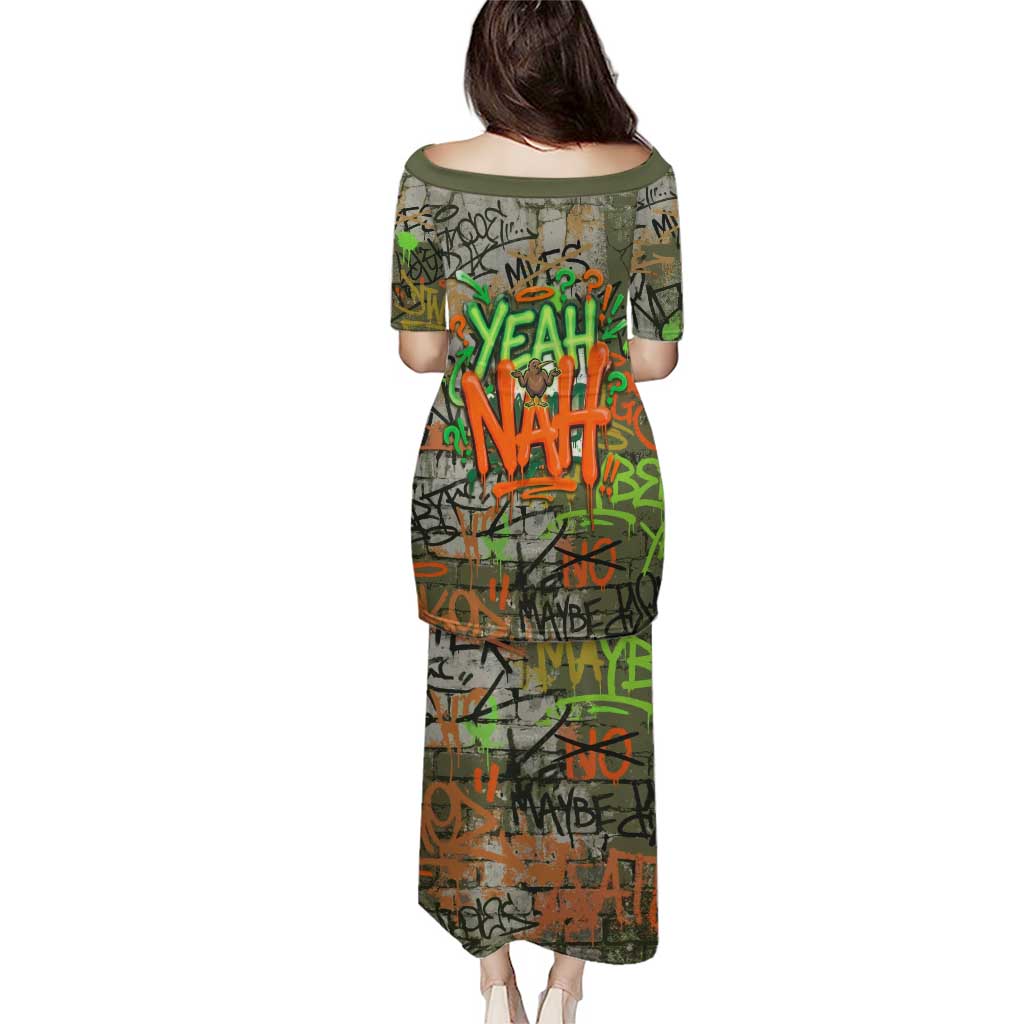 Yeah Nah Graffiti Skull New Zealand Slang Family Matching Puletasi and Hawaiian Shirt Kiwi Grunge Brick Wall and Bold Urban Street Art TS04 - Polynesian Pride
