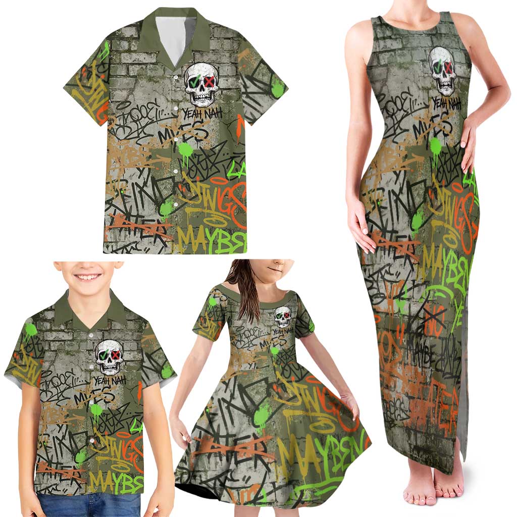 Yeah Nah Graffiti Skull New Zealand Slang Family Matching Tank Maxi Dress and Hawaiian Shirt Kiwi Grunge Brick Wall and Bold Urban Street Art TS04 - Polynesian Pride