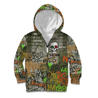 Yeah Nah Graffiti Skull New Zealand Slang Kid Hoodie Kiwi Grunge Brick Wall and Bold Urban Street Art