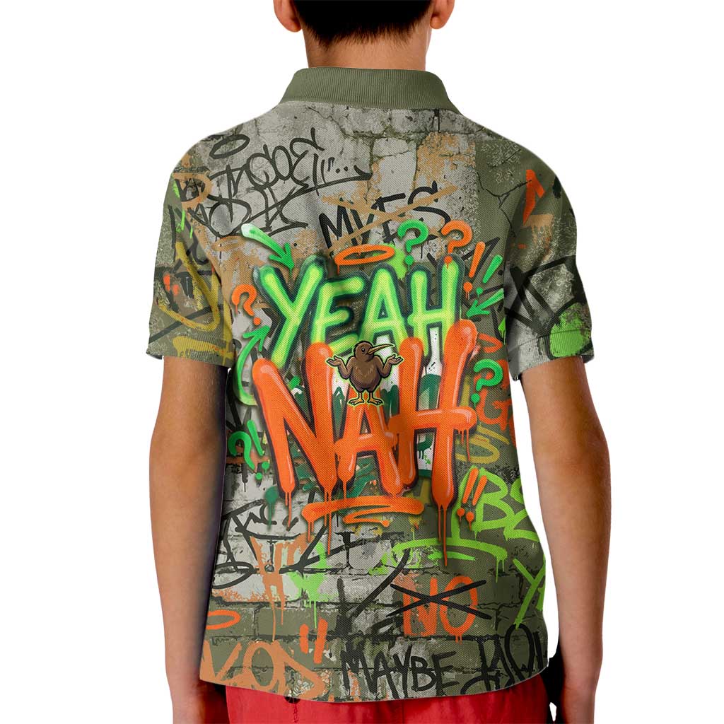 Yeah Nah Graffiti Skull New Zealand Slang Kid Polo Shirt Kiwi Grunge Brick Wall and Bold Urban Street Art