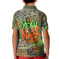 Yeah Nah Graffiti Skull New Zealand Slang Kid Polo Shirt Kiwi Grunge Brick Wall and Bold Urban Street Art