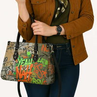Yeah Nah Graffiti Skull New Zealand Slang Leather Bag Kiwi Grunge Brick Wall and Bold Urban Street Art