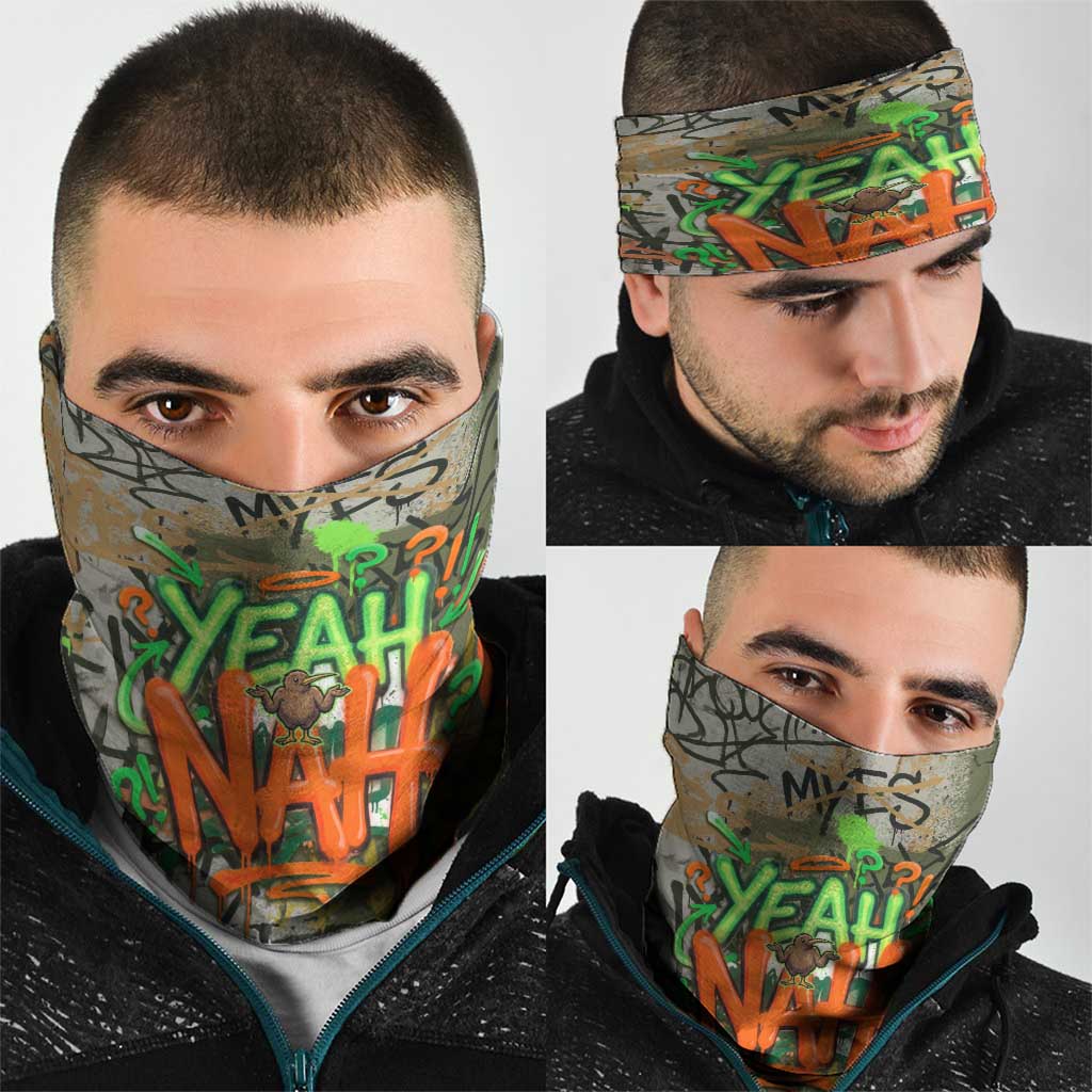 Yeah Nah Graffiti Skull New Zealand Slang Neck Gaiter Kiwi Grunge Brick Wall and Bold Urban Street Art