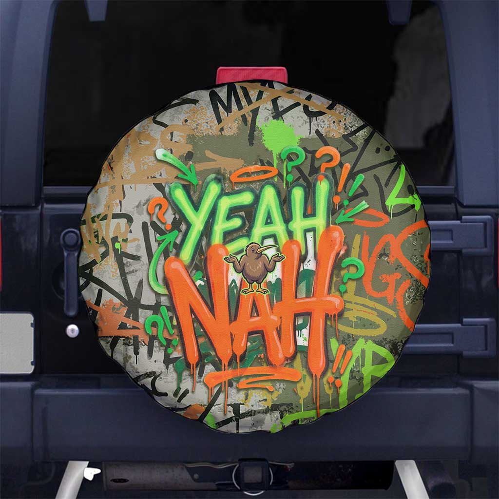 Yeah Nah Graffiti Skull New Zealand Slang Spare Tire Cover Kiwi Grunge Brick Wall and Bold Urban Street Art