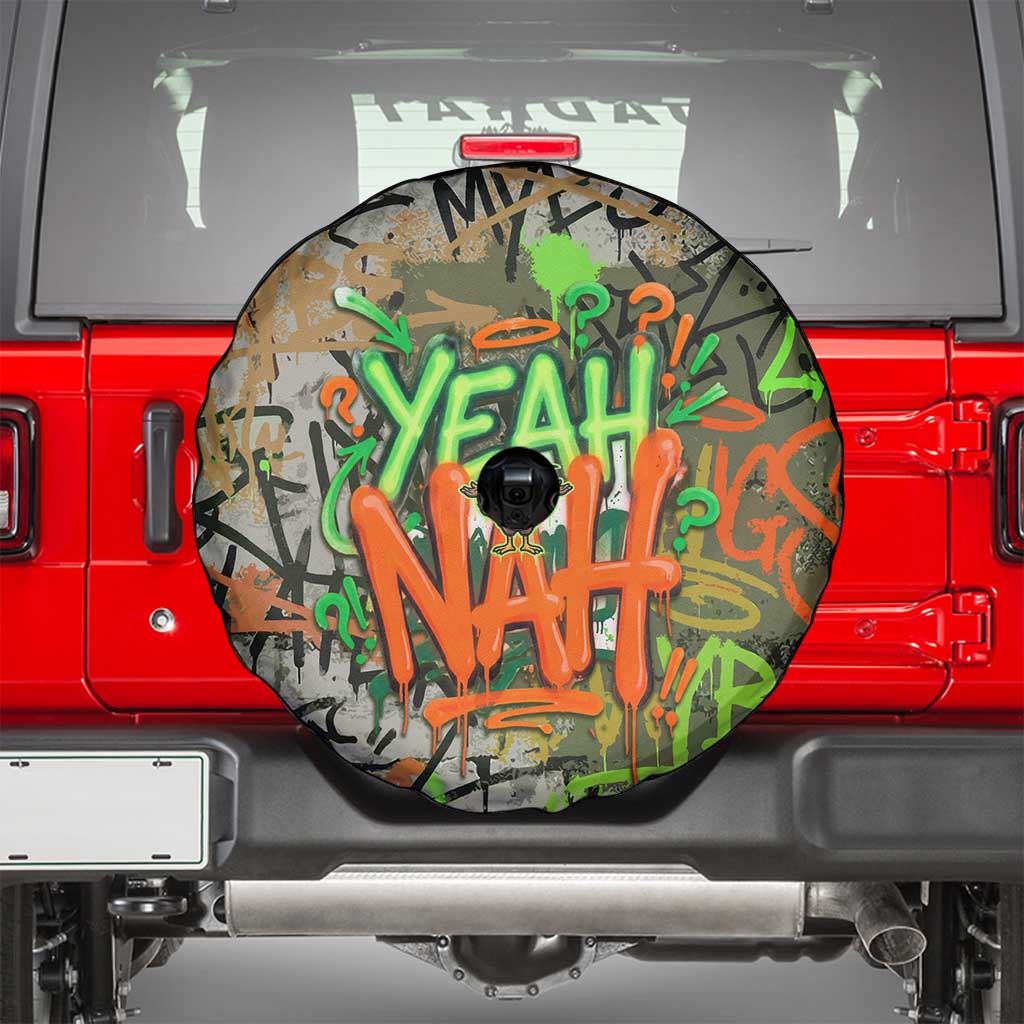 Yeah Nah Graffiti Skull New Zealand Slang Spare Tire Cover Kiwi Grunge Brick Wall and Bold Urban Street Art