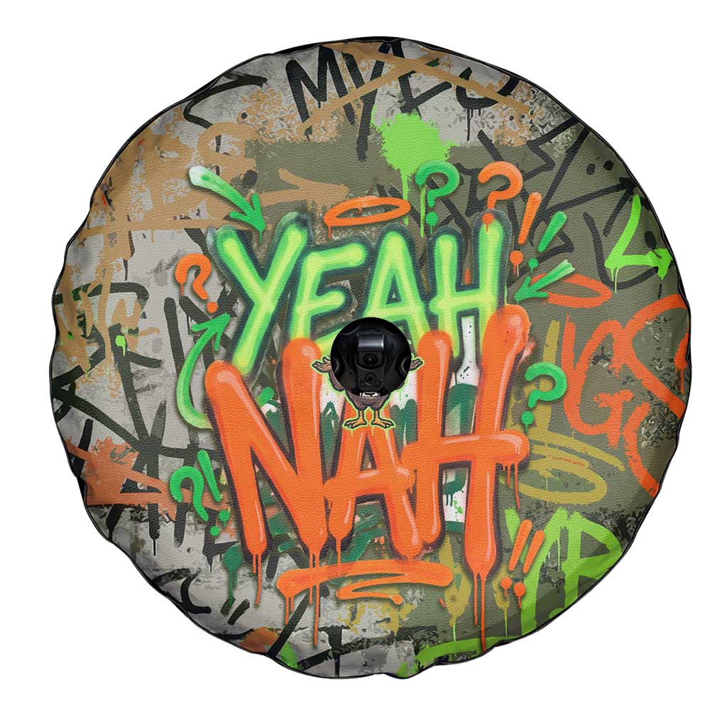 Yeah Nah Graffiti Skull New Zealand Slang Spare Tire Cover Kiwi Grunge Brick Wall and Bold Urban Street Art