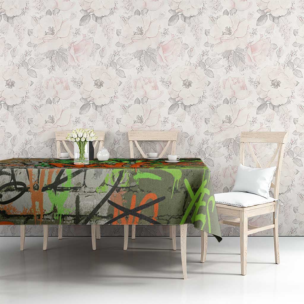 Yeah Nah Graffiti Skull New Zealand Slang Tablecloth Kiwi Grunge Brick Wall and Bold Urban Street Art