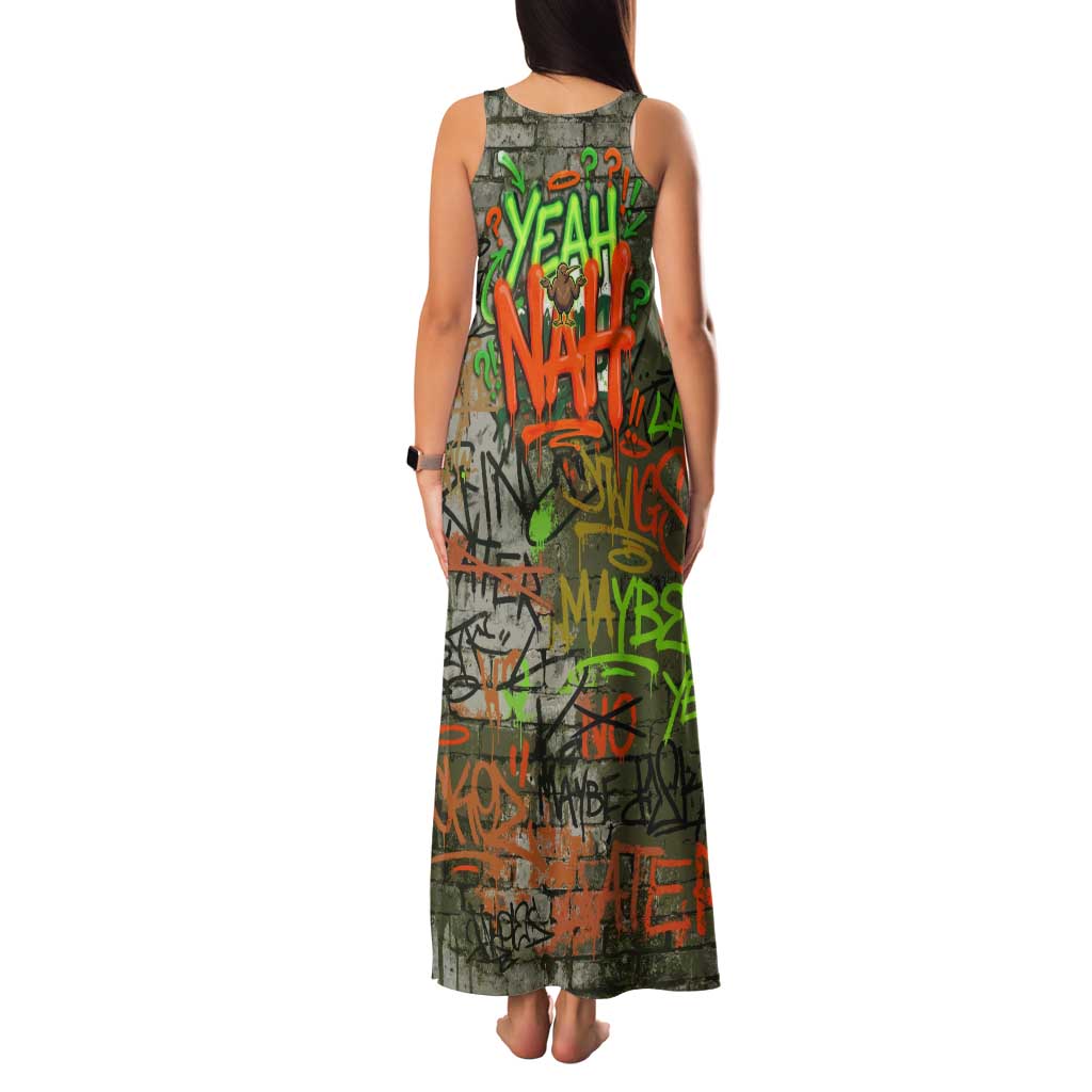 Yeah Nah Graffiti Skull New Zealand Slang Tank Maxi Dress Kiwi Grunge Brick Wall and Bold Urban Street Art