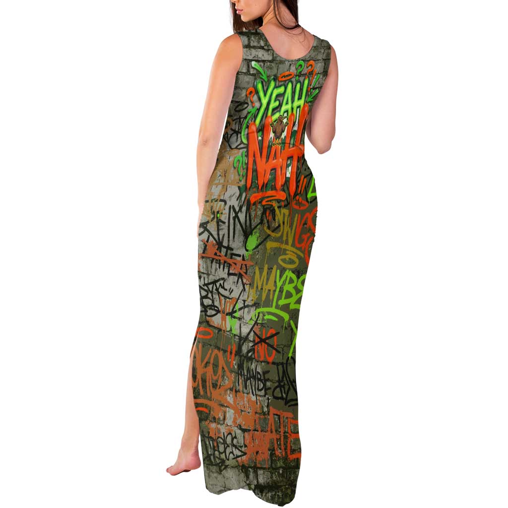 Yeah Nah Graffiti Skull New Zealand Slang Tank Maxi Dress Kiwi Grunge Brick Wall and Bold Urban Street Art