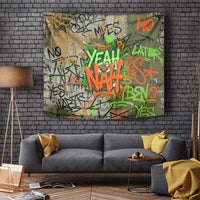 Yeah Nah Graffiti Skull New Zealand Slang Tapestry Kiwi Grunge Brick Wall and Bold Urban Street Art