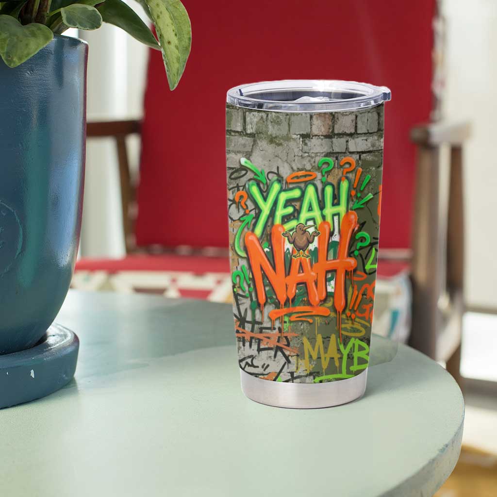 Yeah Nah Graffiti Skull New Zealand Slang Tumbler Cup Kiwi Grunge Brick Wall and Bold Urban Street Art