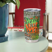 Yeah Nah Graffiti Skull New Zealand Slang Tumbler Cup Kiwi Grunge Brick Wall and Bold Urban Street Art
