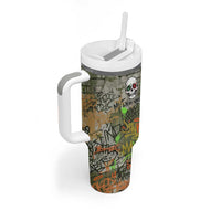 Yeah Nah Graffiti Skull New Zealand Slang Tumbler With Handle Kiwi Grunge Brick Wall and Bold Urban Street Art