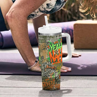 Yeah Nah Graffiti Skull New Zealand Slang Tumbler With Handle Kiwi Grunge Brick Wall and Bold Urban Street Art