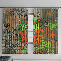 Yeah Nah Graffiti Skull New Zealand Slang Window Curtain Kiwi Grunge Brick Wall and Bold Urban Street Art