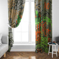 Yeah Nah Graffiti Skull New Zealand Slang Window Curtain Kiwi Grunge Brick Wall and Bold Urban Street Art