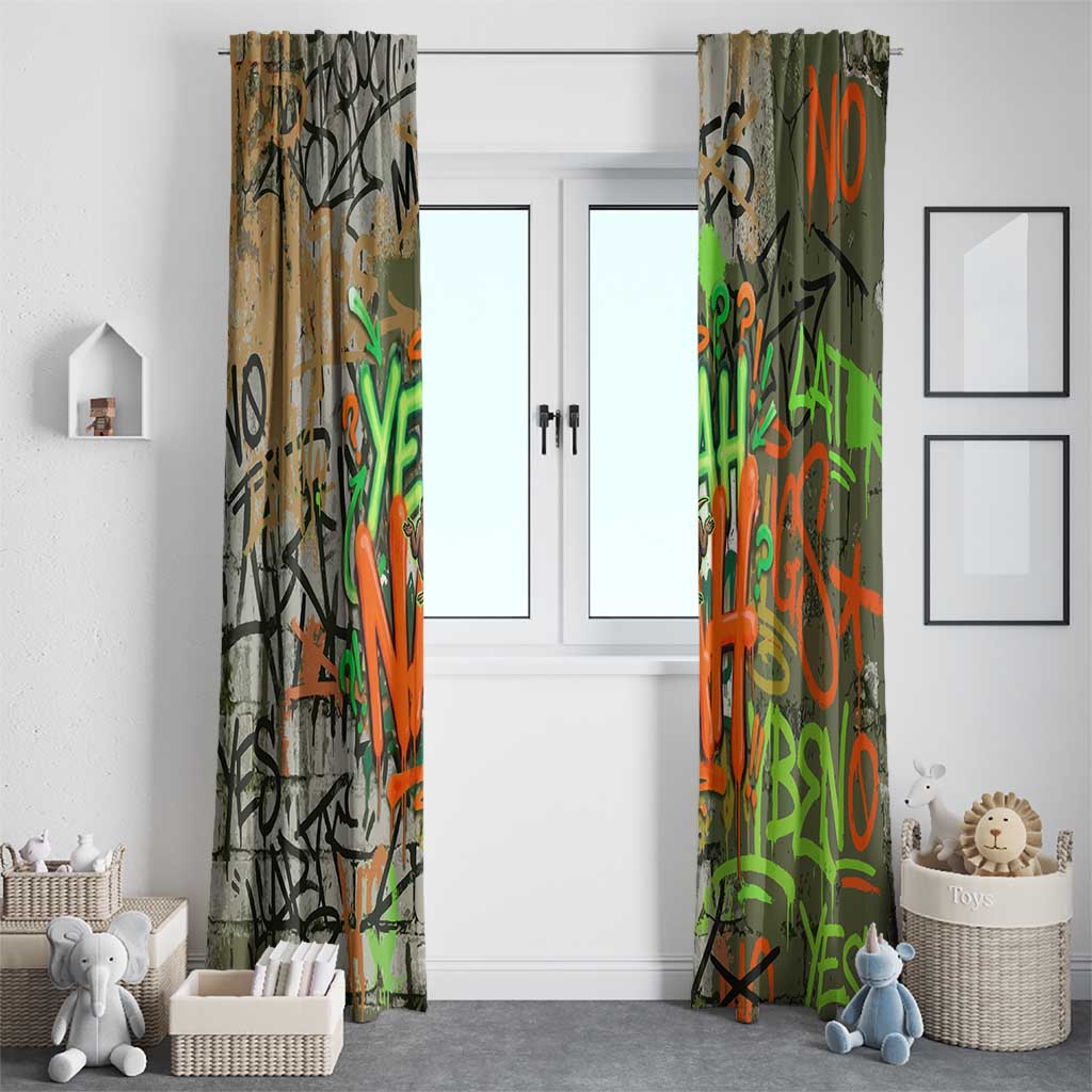 Yeah Nah Graffiti Skull New Zealand Slang Window Curtain Kiwi Grunge Brick Wall and Bold Urban Street Art